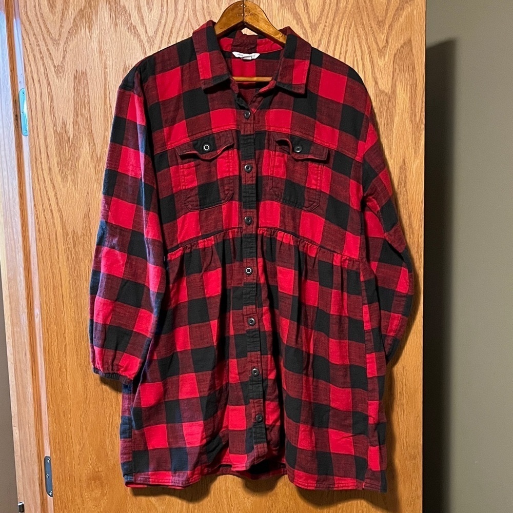 American Eagle Outfitters Red and Black Buffalo Tunic Dress